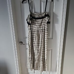 LOFT Black and Cream Plaid Dress